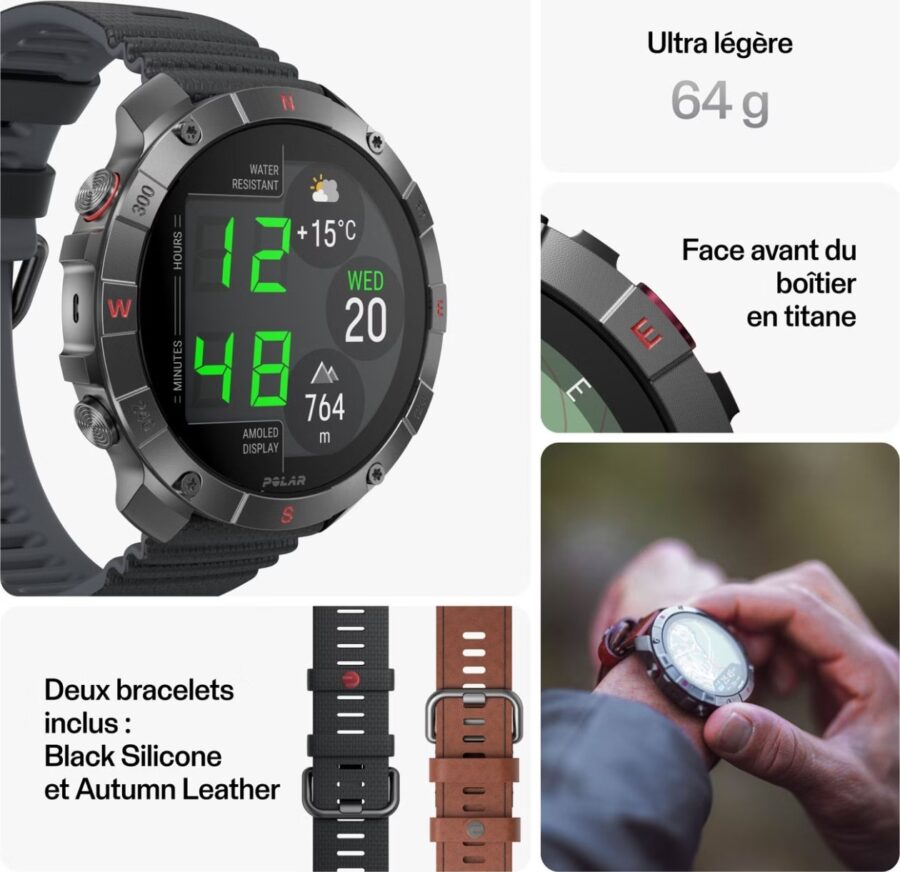 Montre GPS Polar Grit X2 Pro Titane Gris Titan Marron