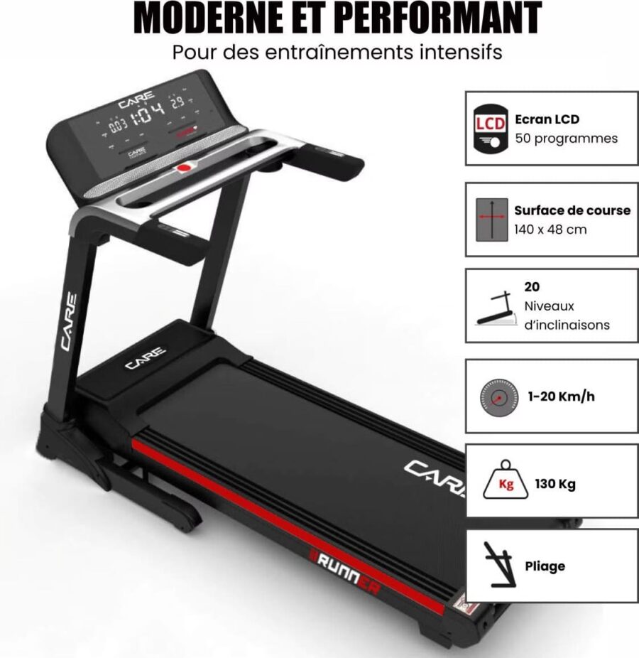 Tapis de course connecté - 20km/h - CARE - RUNNER - KINOMAP