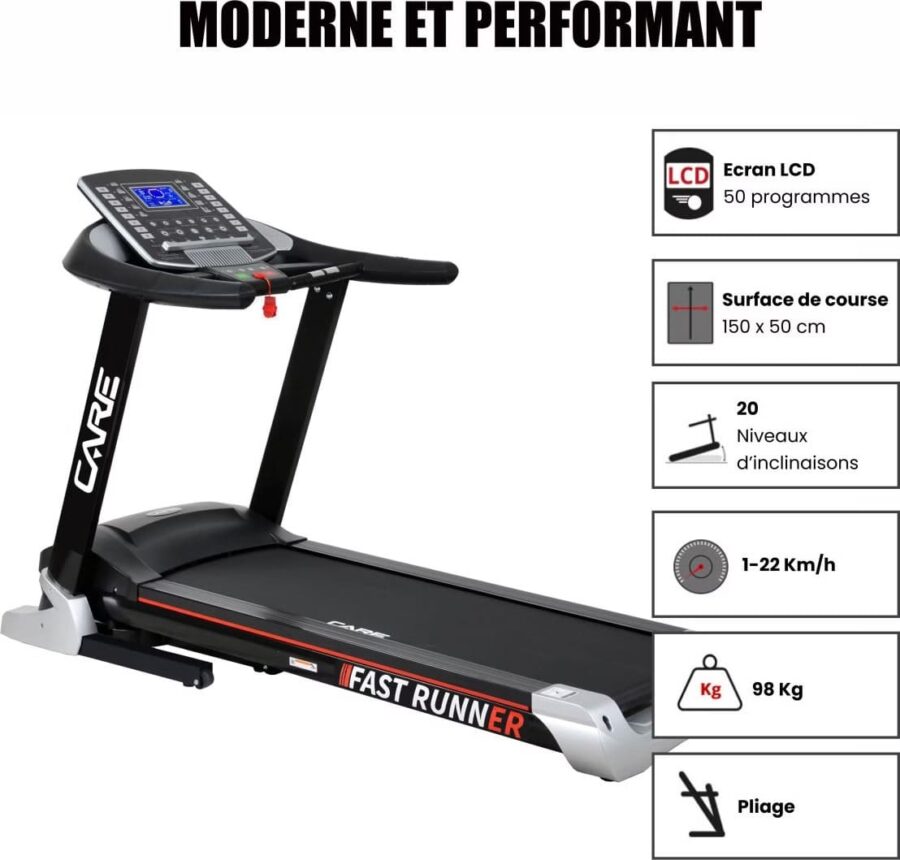 Tapis de course connecté - 22km/h - CARE - FAST RUNNER - KINOMAP