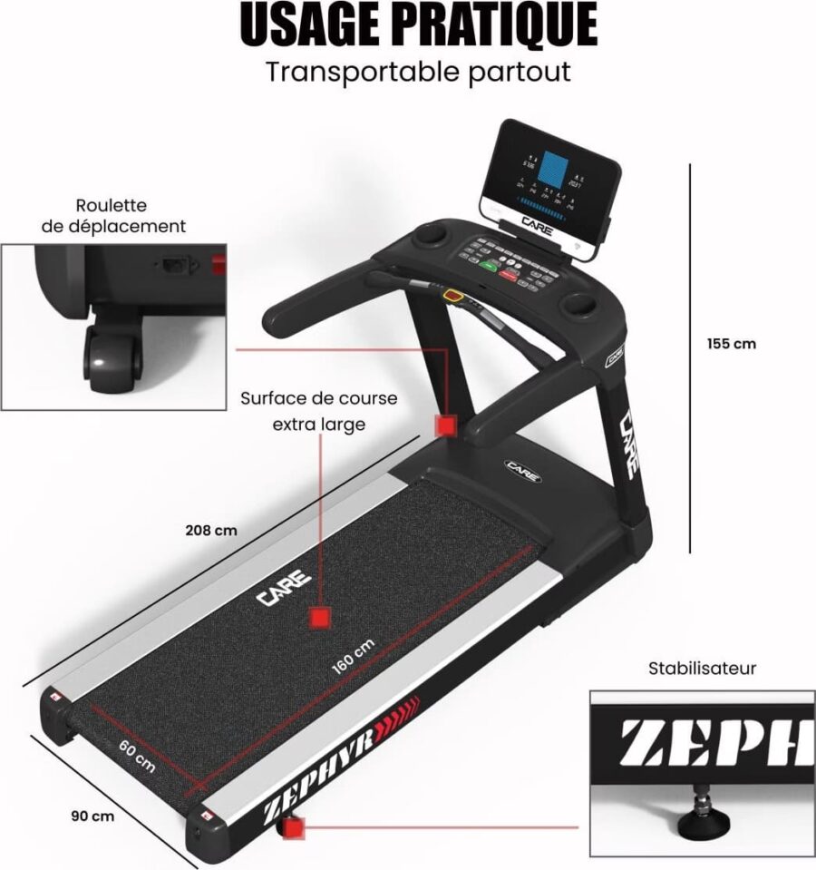 Tapis de course professionnel - 24km/h - CARE - ZEPHYR